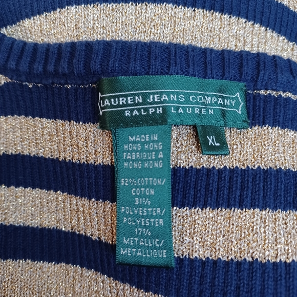 RALPH LAUREN XL WOMEN'S BRETON STRIPED SWEATER TANK TOP NAVY/METALLIC GOLD - Picture 3 of 10